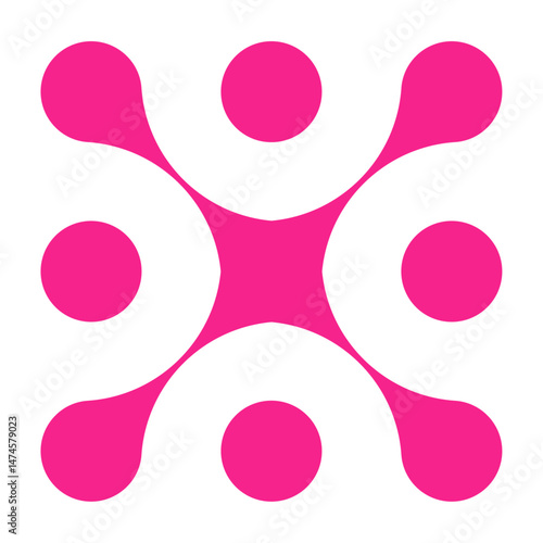Pink circle blob connect pattern. Organic morphing shapes and logo dots. Flat vector illustration isolated on white background.