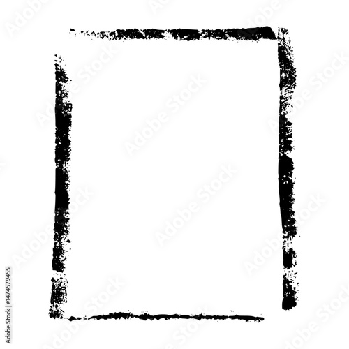 Hand-drawn rectangular frame with rough brush strokes, sketchy pencil and chalk outline, scribbled square border for design. Flat vector illustration isolated on white background.