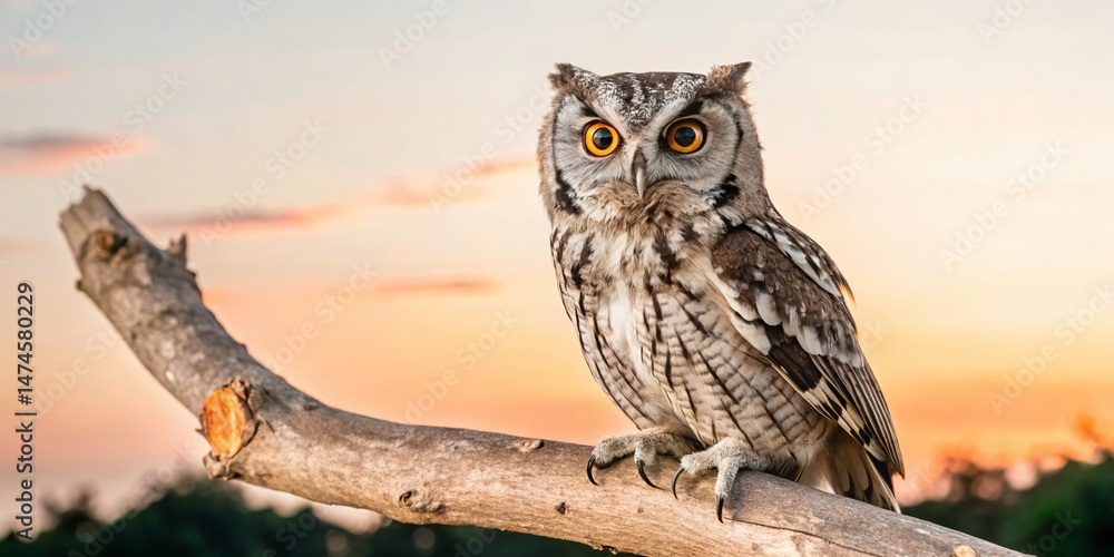 Obraz premium Panoramic Night View of Walden's Scops Owl in its Natural Habitat