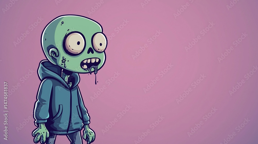 Fototapeta premium Cartoon Zombie Boy on Pastel Background