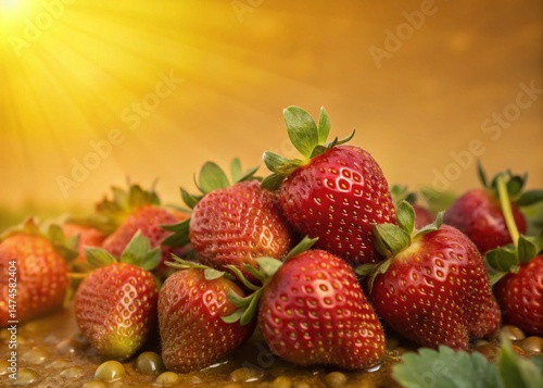 Panoramic View of Juicy Red Strawberries, Fresh Berry Background