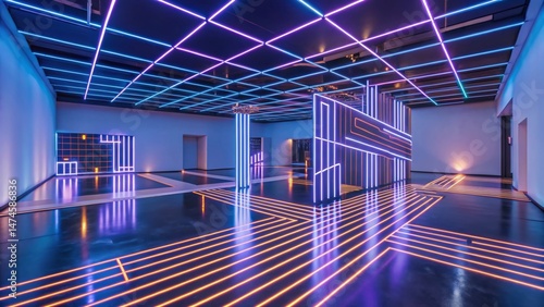 Purple Neon Lines Background, Graphic Design Studio Aerial View