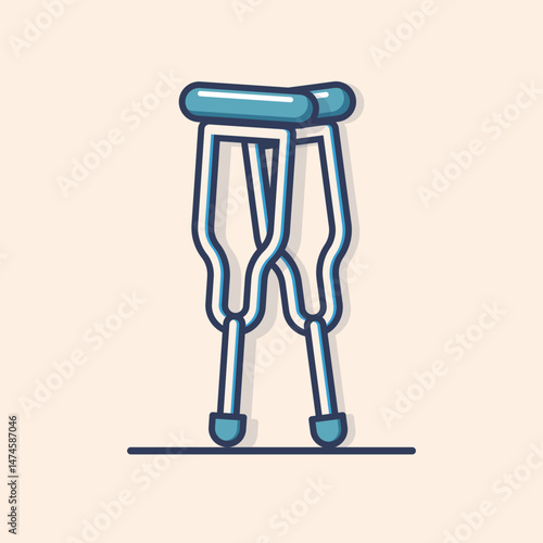 Blue and beige crutches for walking flat design Illustration