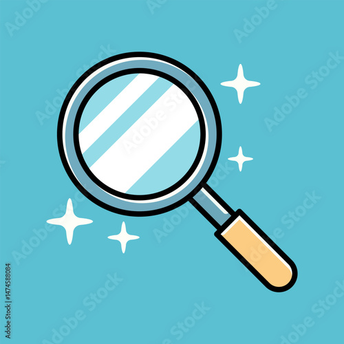 Gleaming search tool shines on blue flat design Illustration
