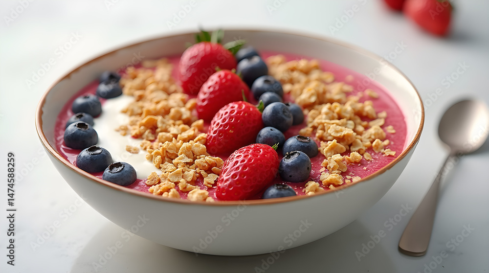 Smoothie bowl with fresh fruits, image created using AI Smoothie bowl with fresh fruits, image created using AI