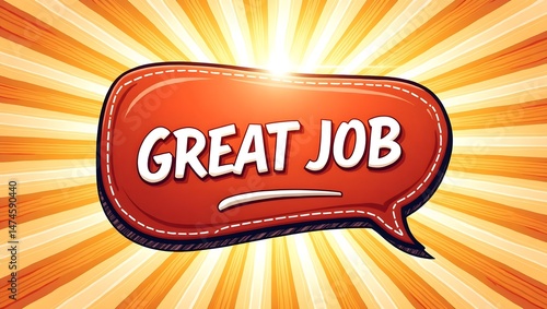 3d, cartoon, comic book style, pop art, speech bubble, blue and orange, sun rays, text 