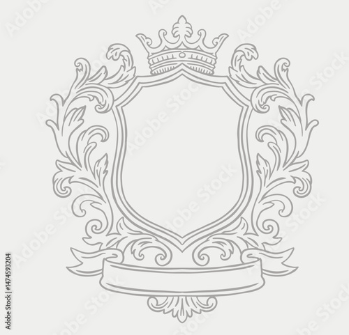 Royal vintage crest frame. Heraldic monogram frame with crown. 