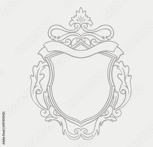 Vintage crest banner frame. Heraldic monogram frame with crown. 