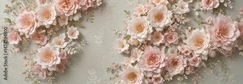 Delicate pastel artificial flower wall, lace accents, vintage floral design, wallpaper background , purple, floral