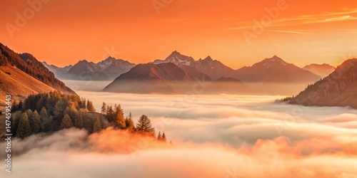 Serene Dawn Mountain Landscape: Peaceful Sunrise Panorama