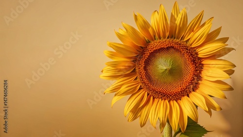 Single Vibrant Sunflower Close-Up, Summer Bloom, Golden Yellow Petals, Nature Photography