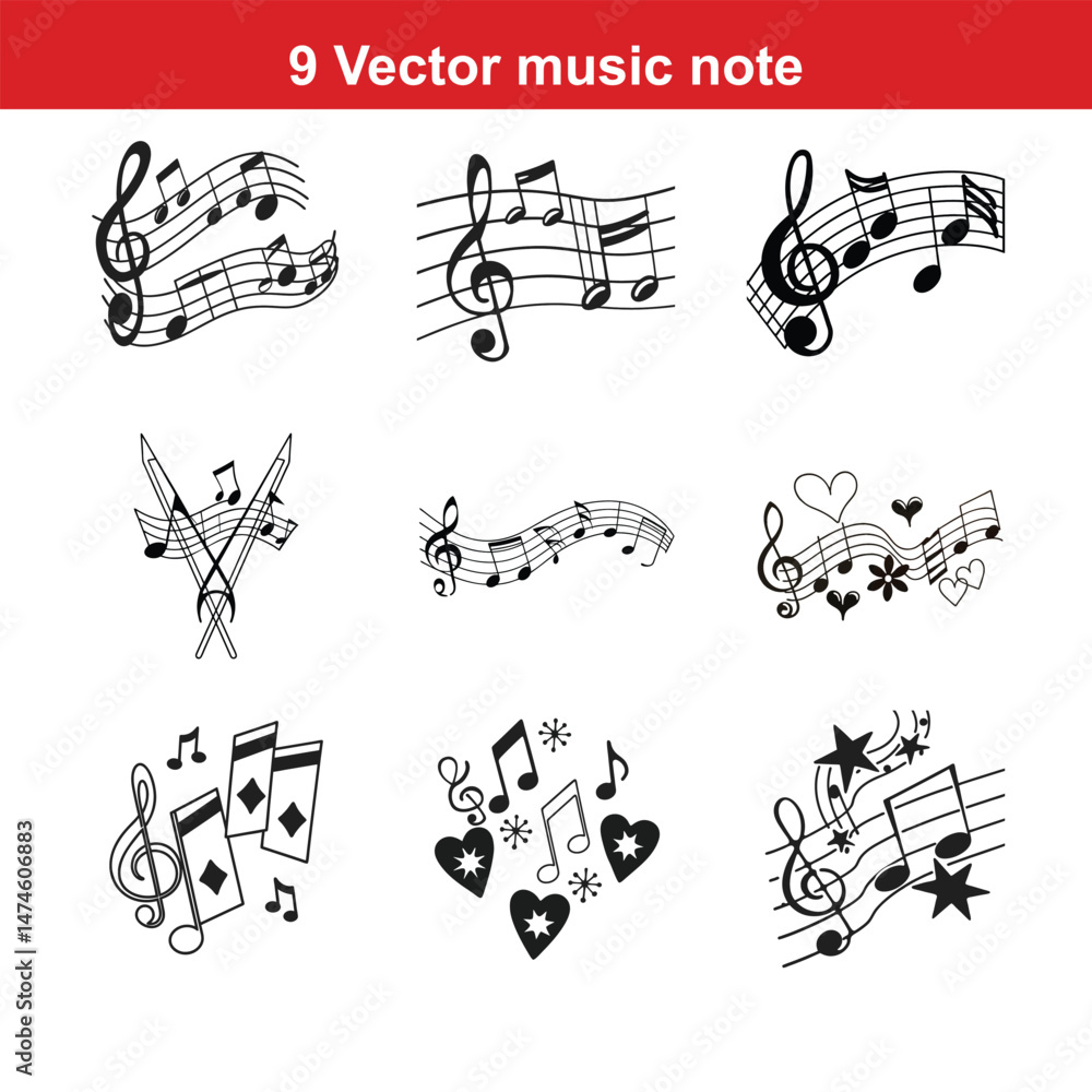 Obraz premium Treble clef and musical notes,Music note icon in flat style on white isolated background.