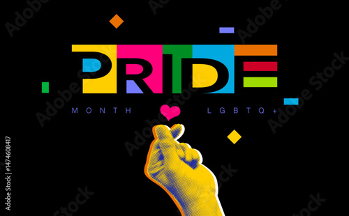 Pride Month , LGBTQ+ , banner Gay Pride Month, rainbow  color, Flat design ,hand, together