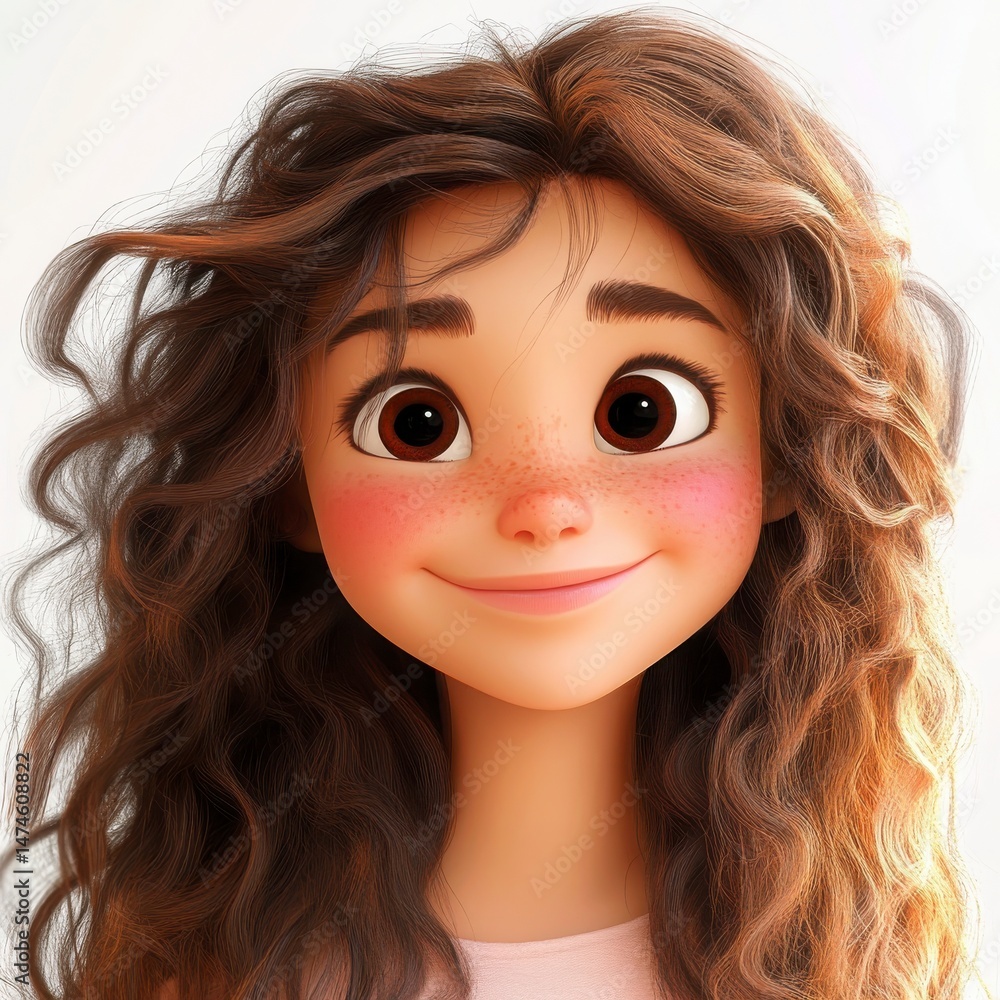Naklejka premium Portrait Of A Joyful Cartoon Girl