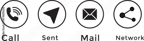 Business card icon set inline style. Social media icons, Contact us icon set.sent, network, Website, mail, simple black style symbol,
