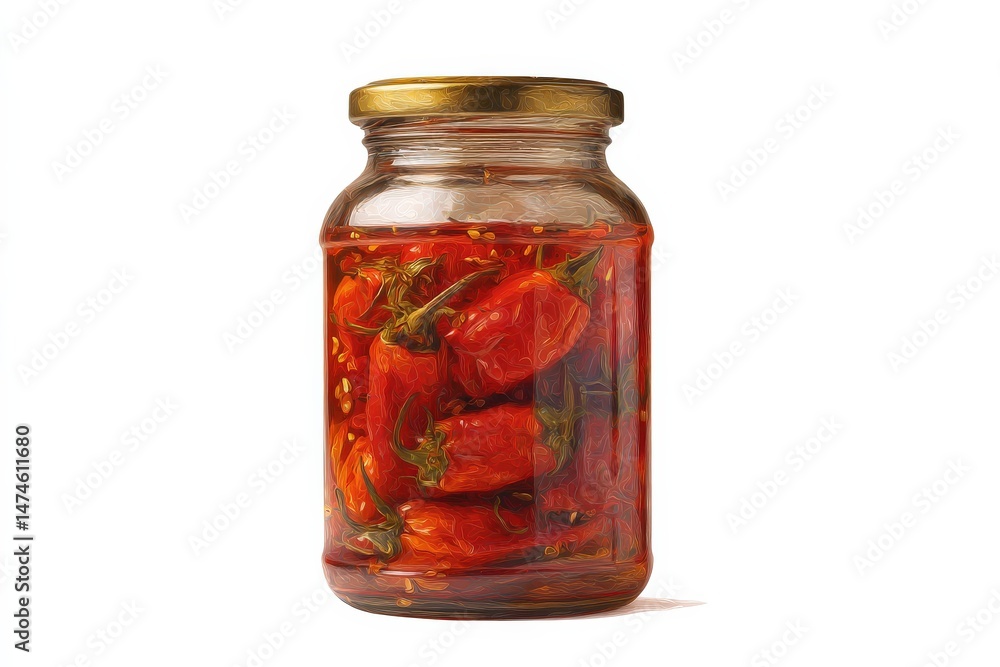 Jar of pickled red peppers. A vibrant, homemade preserved food. Jar of pickled red peppers. A vibrant, homemade preserved food.