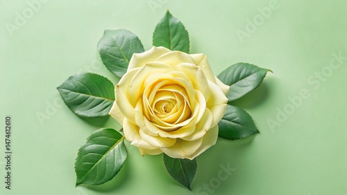 Stunning Aerial View: Single Yellow Rose with Lush Green Leaf - Perfect Mobile Wallpaper