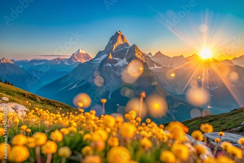 Stunning Mountain Panorama with Bokeh, Breathtaking Nature Landscape Photography
