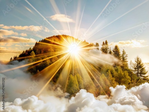 Sunburst Through Clouds: Breathtaking Nature Landscape Double Exposure
