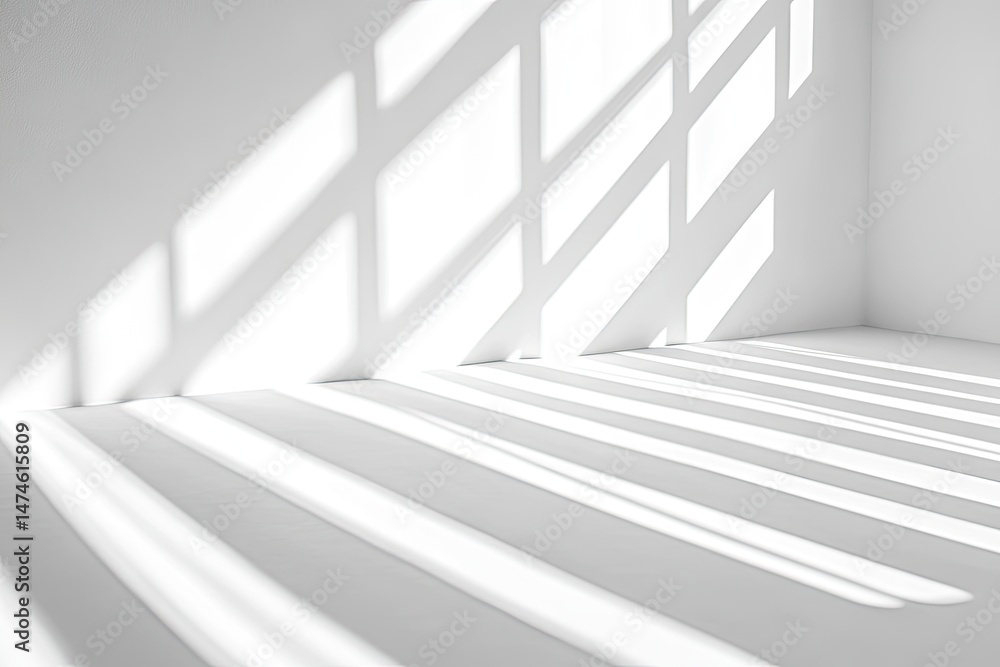 Obraz premium Sunlight casts shadows on a minimalist white room