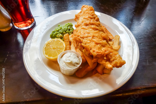 Photography Classic fish, chips and mushy peas of London