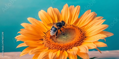 Sunny Sunflower with Bumblebee - Vibrant Summer Landscape Stock Photo