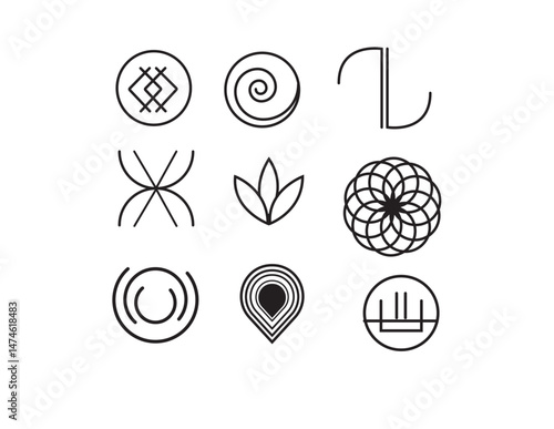 Minimalist Geometric Logo Icon Set in Black and White