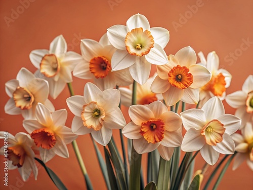Surreal Close-Up of Daffodils in a Vibrant Flower Bed: Dreamlike Floral Photography