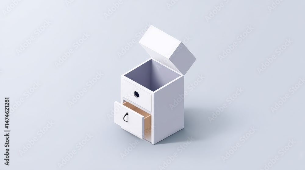 Obraz premium Minimalistic White Storage Box with Open Drawer and Lid for Organizational Use