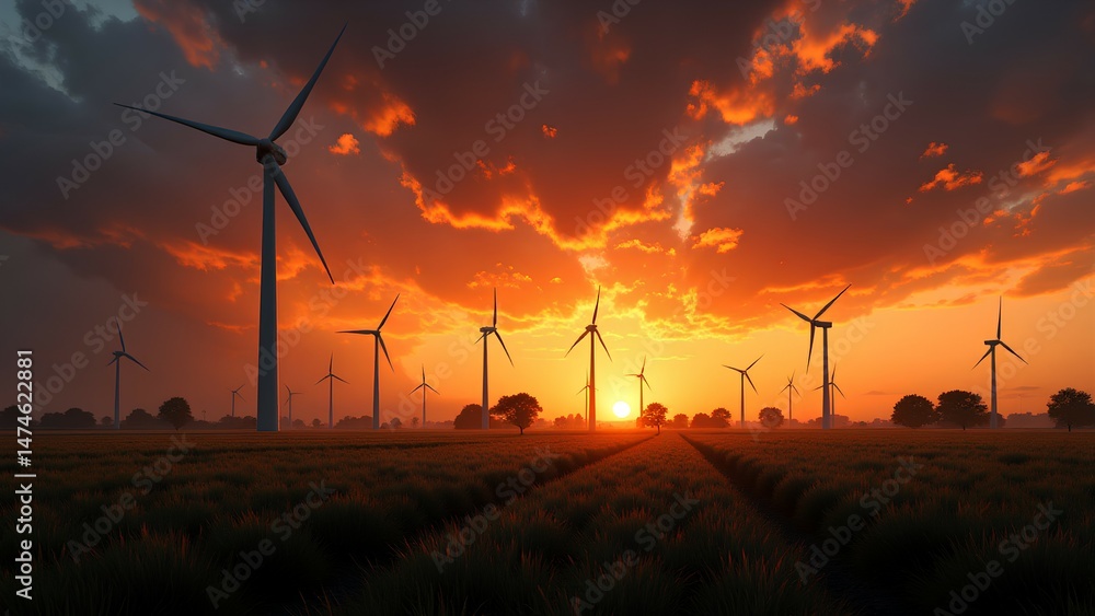 Fototapeta premium wind turbines at sunset