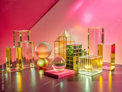 Surreal Neon Landscape: Abstract Glass Forms & Glowing Lights