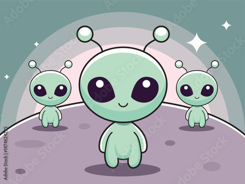 cute alien standing on outer space planet