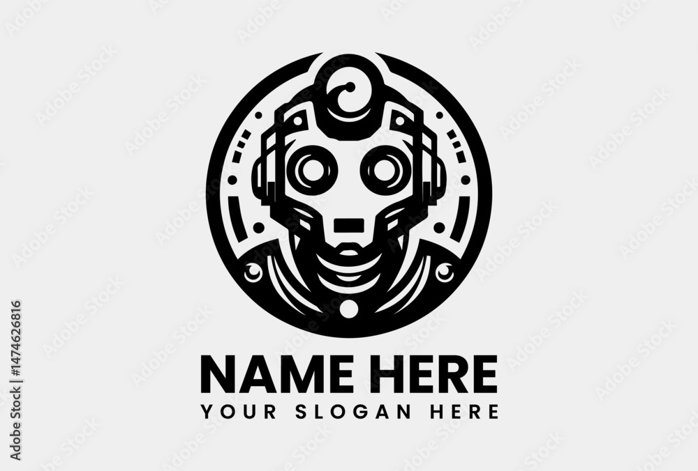 Stylized Robot Head Vector Logo Graphic. Futuristic Technology Design Stylized Robot Head Vector Logo Graphic. Futuristic Technology Design