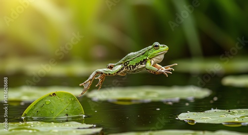 Frog Jumping on Lily Pad