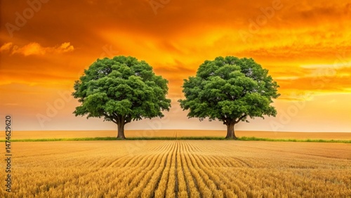 Symmetrical Trees, Harvested Field, Ven Island, Sweden - Macro Photography