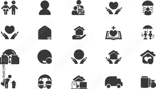 homelessness  social aid line icon set  vector pic.eps