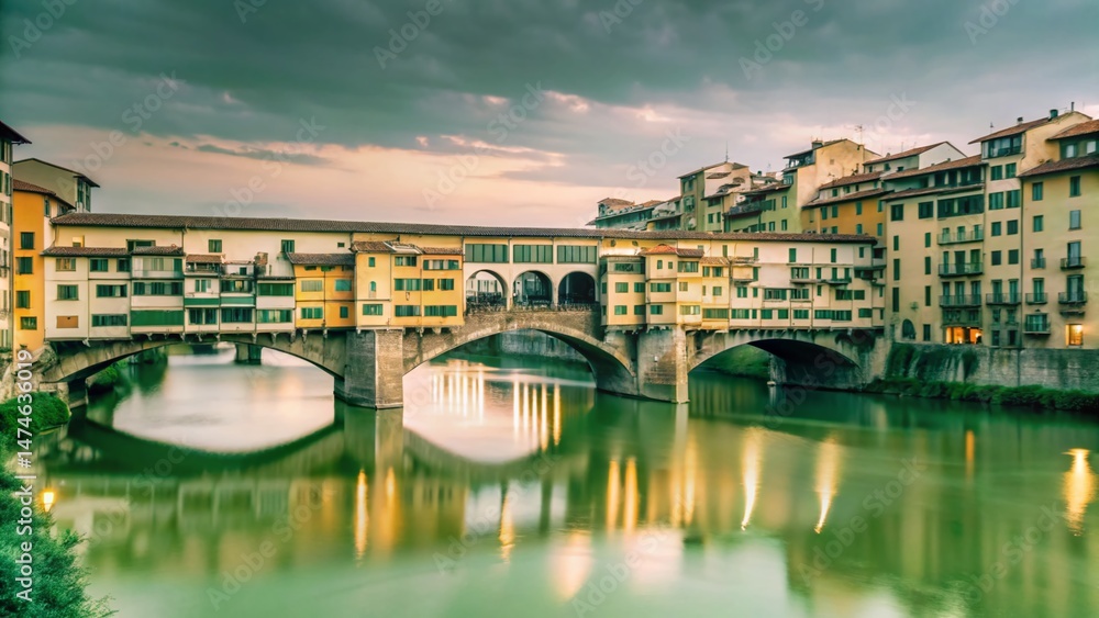 Obraz premium Urban Exploration: Ponte Vecchio, Florence, Italy - Arno River Bridge at Dusk