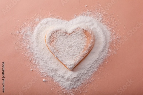 Valentine's Day Dessert: Powdered Sugar Heart on Red Background