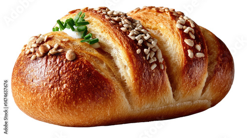 Cream Cheese and Chive Roll: A delicious, golden-brown cream cheese and chive roll, sprinkled with sunflower seeds, ready to be enjoyed.