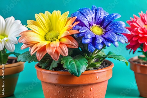 Vibrant Close-Up of Potted Flowers, Detailed Macro Photography