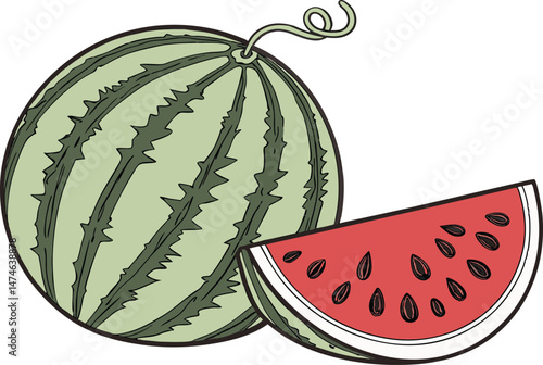 Watermelon Colored Design Illustration. Watermelon Fruit Clipart Drawing. Watermelon Digital Art Design. Watermelon Flat Style Fruit Artwork