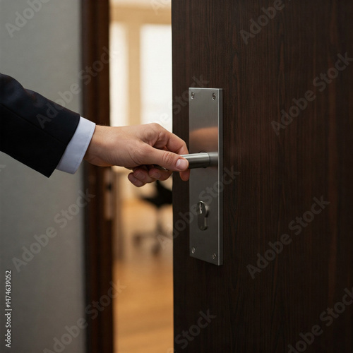 opens the office door