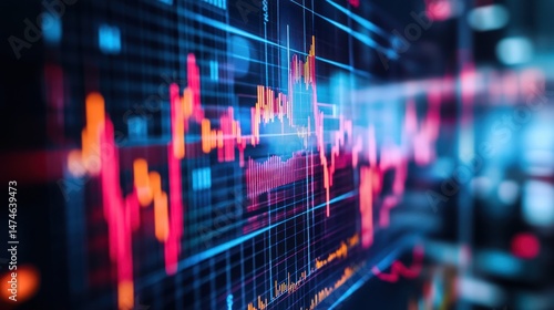 Dynamic Stock Market Data Visualization: Neon Hues Illuminate Financial Trends