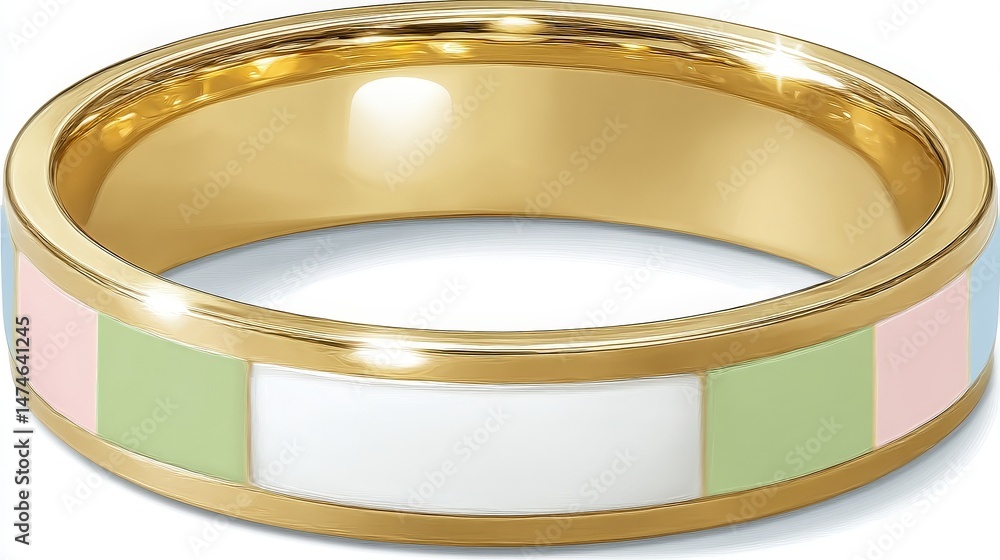 Elegant Gold Ring with Colorful Enamel Inlay Featuring Pastel Shades and Polished Finish Elegant Gold Ring with Colorful Enamel Inlay Featuring Pastel Shades and Polished Finish
