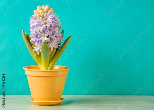 Vibrant Purple Hyacinth Blooming in Ceramic Pot - Spring Flower Stock Photo