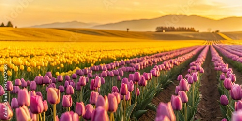 Vibrant Purple Tulip Field, Soft Focus Background - Spring Blooming Flowers