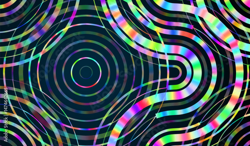 An abstract pattern of multi-colored concentric circles that creates a holographic effect. Vibrant color transitions and smooth lines give the image a dynamic and hypnotic style.
