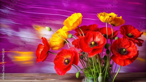 Vibrant Red Poppies Long Exposure Rustic Canvas Art Background
