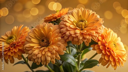 Vibrant Spring Blossoms: Close-up Orange Flowers & Green Leaves Bokeh Background