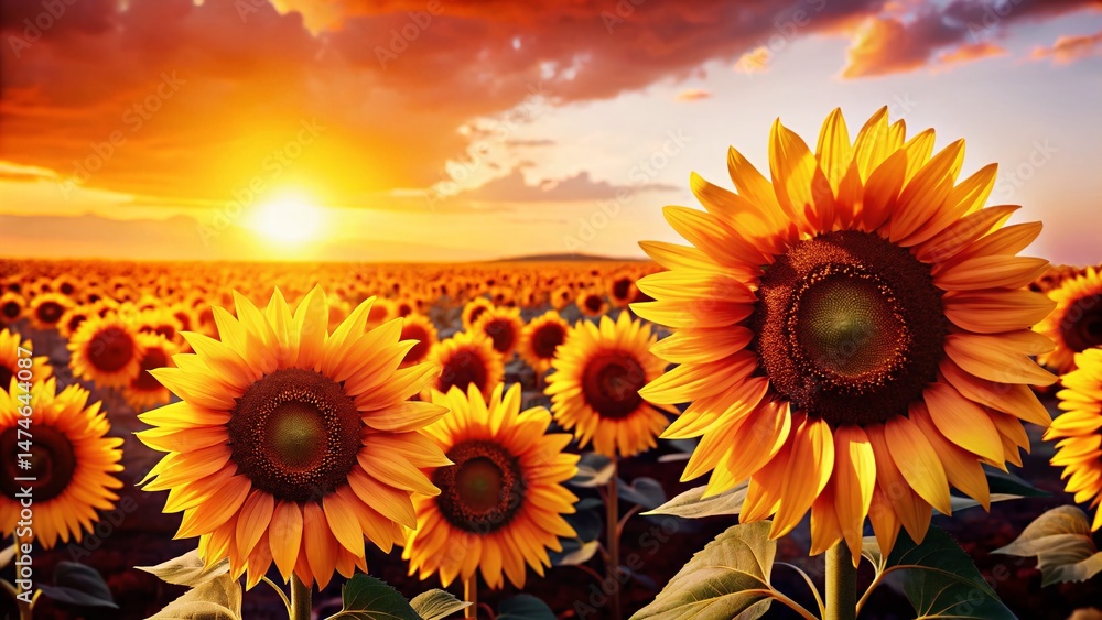 Fototapeta premium Vibrant Sunflower Field Watercolor Painting - Summer Nature Scene